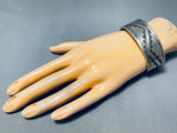 Immense Native American Navajo Sterling Silver Geometric Designs Heavy Bracelet-Nativo Arts