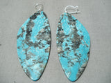 Colossal Native American Turquoise Slab Sterling Silver Earrings-Nativo Arts