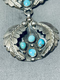 One Of Best Vintage Native American Navajo Hand Carved Leaf Sterling Silver Turquoise Necklace-Nativo Arts