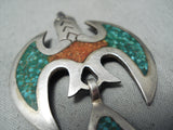 Amazing Vintage Native American Navajo Chip Inlay Turquoise Sterling Silver Waterbird Pin Old-Nativo Arts