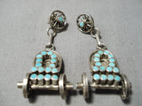 Best Vintage Native American Zuni Wagon Dishta Turquoise Sterling Silver Earrings-Nativo Arts