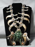 One Of Craziest Vintage Native American Navajo Turquoise Sterling Silver Squash Blossom Necklace-Nativo Arts