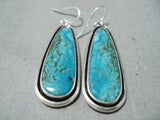 Boyd Jr Signed Native American Navajo Pilot Mountain Turquoise Sterling Silver Earrings-Nativo Arts