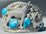 Native American Tommy Yazzie Howling Coyote Turquoise Sterling Silver Bracelet-Nativo Arts