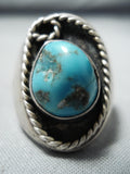 Heavy Vintage Native American Navajo Kingman Turquoise Sterling Silver Ring Old-Nativo Arts