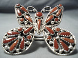 One Of Biggest Zuni Coral Sterling Silver Butterfly Ring Native American-Nativo Arts