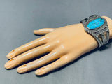 Rare Vintage Native American Navajo Blue Diamond Turquoise Sterling Silver Bracelet-Nativo Arts