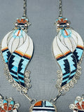 One Of Most Intricate Ever Vintage Native American Zuni Turquoise Inlay Sterling Silver Necklace-Nativo Arts