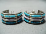 Signed Vintage Native American Zuni Turquoise Pearl Sterling Silver Earrings-Nativo Arts