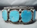 Tom Tso Vintage Native American Navajo Blue Gem Turquoise Sterling Silver Bracelet Old-Nativo Arts