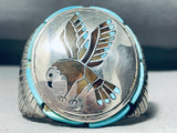 One Of The Best Vintage Native American Navajo Turquoise Eagle Inlay Sterling Silver Bracelet-Nativo Arts