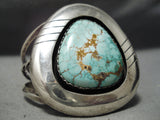 Fat Teardrop Vintage Native American Navajo Carico Lake Turquoise Sterling Silver Bracelet-Nativo Arts