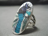 Important Native American Zuni Harlan Coonsis Sterling Silver Blue Bird Turquoise Ring-Nativo Arts
