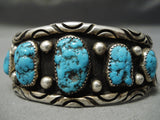 Wide Unique Wave Vintage Native American Navajo Turquoise Sterling Silver Bracelet Old-Nativo Arts