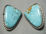 Important Native American Navajo Female Artist #8 Turquoise Sterling Silver Earrings-Nativo Arts