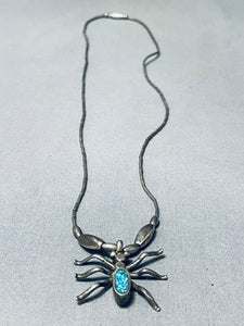 Very Unique Vintage Native American Navajo Spider Turquoise Inlay Sterling Silver Necklace-Nativo Arts