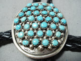 Signed Vintage Zuni Native American Blue Gem Turquoise Sterling Silver Bolo-Nativo Arts