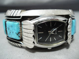 Rare!! Vintage Native American Navajo Sleeping Beauty Turquoise Sterling Silver Watch Bracelet-Nativo Arts