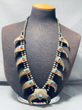 Important Vintage Native American Navajo Turquoise Sterling Silver Squash Blossom Necklace-Nativo Arts