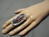 One Of The Biggest Native American Navajo Turquoise Spiny Oyster Sterling Silver Ring-Nativo Arts