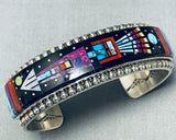 Important Native American Navajo And Apache Turquoise Space Kachina Sterling Silver Bracelet-Nativo Arts
