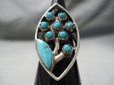 Intricate!! Vintage Zuni Native American Turquoise Flower Sterling Silver Ring-Nativo Arts