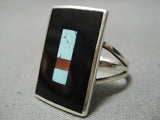 Striking Modernistic Zuni Native American Inlay Turquoise Sterling Silver Ring-Nativo Arts