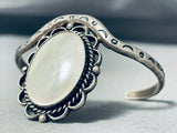 Elegant Vintage Native American Navajo Large Mother Of Pearl Sterling Silver Bracelet-Nativo Arts