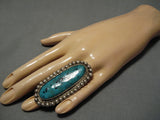 Magnificent Vintage Native American Navajo Blue Gem Turquoise Sterling Silver Ring Old-Nativo Arts