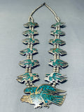 Extreme Detail Vintage Native American Navajo Turquoise Sterling Silver Squash Blossom Necklace-Nativo Arts
