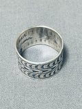 Spectacular San Felipe Signed Sterling Silver Handstampings Large Ring-Nativo Arts