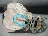 One Of The Most Detailed Native American Zuni Turquoise Sterling Silver Kachina Bracelet-Nativo Arts