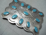 Magnificent Vintage Native American Navajo Kingman Turquoise Sterling Silver Buckle-Nativo Arts