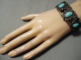 Incredible Vintage Native American Navajo Sleeping Beauty Turquoise Sterling Silver Bracelet Old-Nativo Arts