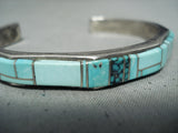 Marie Thompson Signed Native American Navajo Turquoise Inlay Sterling Silver Bracelet-Nativo Arts