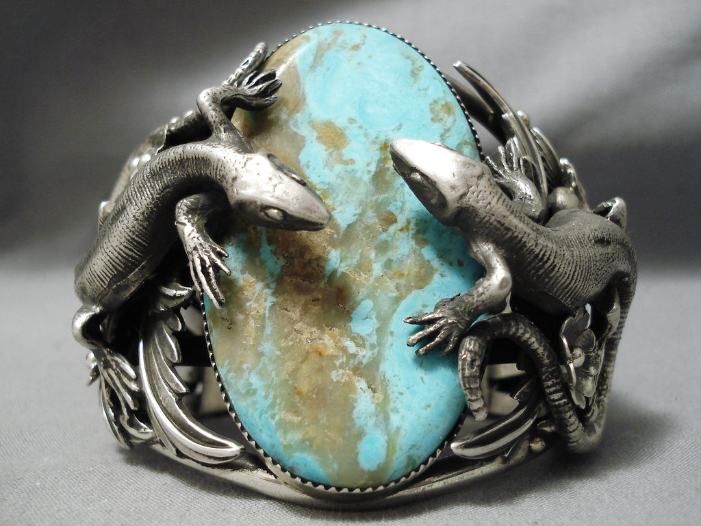 Huge Navajo Lizards Turquoise Sterling Silver Native American 