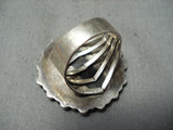 Heavy Happy Face Vintage Native American Navajo Turquoise Sterling Silver Ring-Nativo Arts