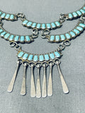 Gorgeous Vintage Native American Zuni Turquoise Inlay Sterling Silver Tiered Necklace-Nativo Arts