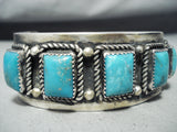 Huge Heavy Vintage Native American Navajo Squared Turquoise Signed Sterling Silver Bracelet-Nativo Arts