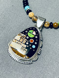 Extremely Rare Yazzie Pueblo Inlay Native American Navajo Turquoise Sterling Silver Necklace-Nativo Arts