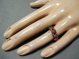 Marvelous Bahe Navajo Coral Sterling Silver Ring Native American-Nativo Arts