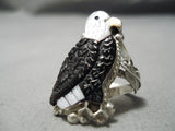 One Of Best Hand Carved Vintage Zuni Native American Eagle Sterling Silver Ring-Nativo Arts