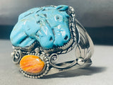 Important Fran Gomez Hand Carved Turquoise Sterling Silver Bracelet-Nativo Arts