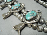 Women's Sturdy Vintage Native American Navajo Turquoise Sterling Silver Squash Blossom Necklace-Nativo Arts