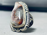 Signed Native American Navajo Swirly Agate Sterling Silver Ring-Nativo Arts