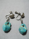 Exceptional Vintage Native American Navajo Royston Turquoise Sterling Silver Clip Earrings Old-Nativo Arts