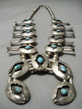 Authentic Vintage Native American Navajo Turquoise Sterling Silver Squash Blossom Necklace-Nativo Arts