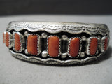 Brilliant Navajo Coral Sterling Silver Bracelet Old Native American-Nativo Arts