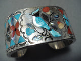 Native American Thick And Heavy Vintagew Zuni Bluejay Turquoise Sterling Silver Bracelet-Nativo Arts