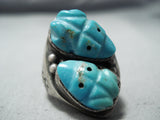 One Of The Best Vintage Native American Zuni Frog Fetish Sterling Silver Ring Old-Nativo Arts